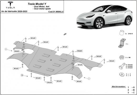 Proteção traseira em alumínio do motor elétrico – Tesla Model Y