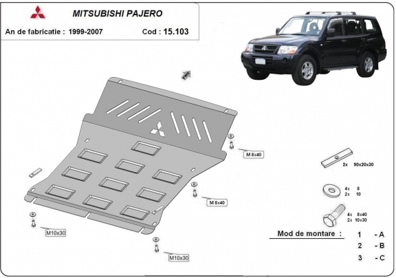 Protetor de Carter de aço Mitsubishi Pajero 3 (V60, V70) Vers. 2.0