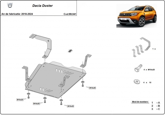 Protetor de aço para o tanque de combustível Dacia Duster