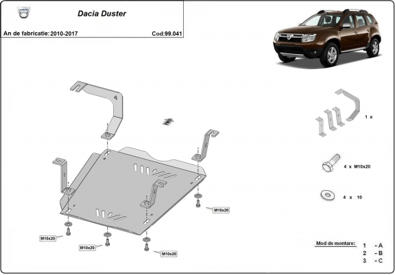 Protetor de aço para o tanque de combustível Dacia Duster