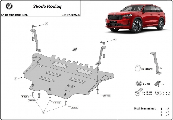 Protetor de Carter de alumínio Skoda Kodiaq