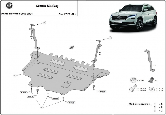 Protetor de Carter de alumínio Skoda Kodiaq