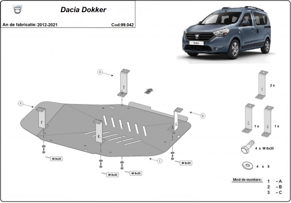 Protetor de aço para o tanque de combustível Dacia Dokker