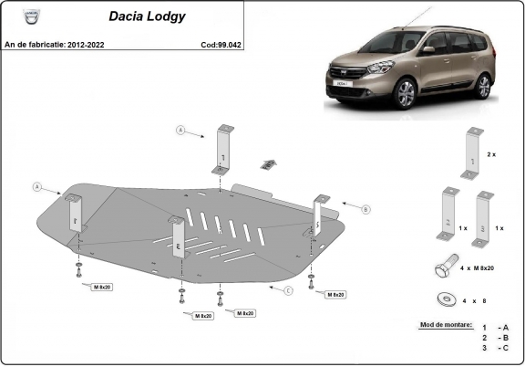 Protetor de aço para o tanque de combustível Dacia Lodgy