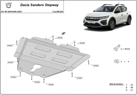 Protetor de Carter de aço Dacia Sandero 3 Stepway