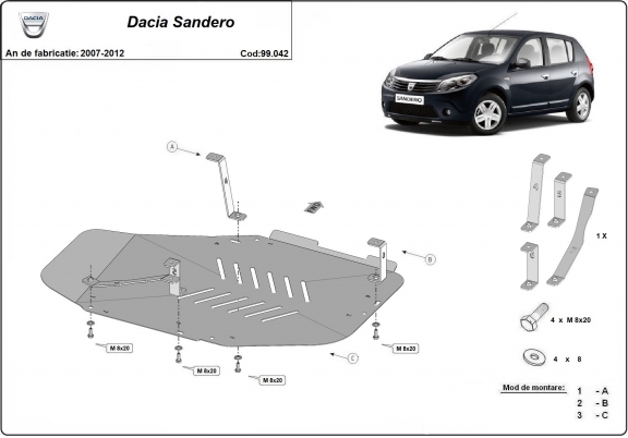 Protetor de aço para o tanque de combustível Dacia Sandero