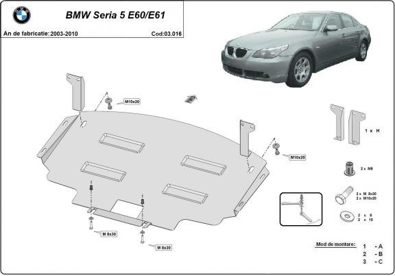 Protetor de Carter de aço BMW Seria 5 E60/E61 pára-choque dianteiro padrão