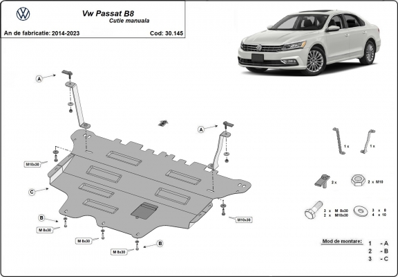 Protetor de Carter de aço VW Passat B8 - manual gearbox