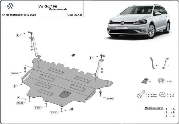 Protetor de Carter de aço VW Golf 7 - manual gearbox