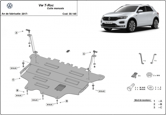 Protetor de Carter de aço Volkswagen T-Roc - manual gearbox
