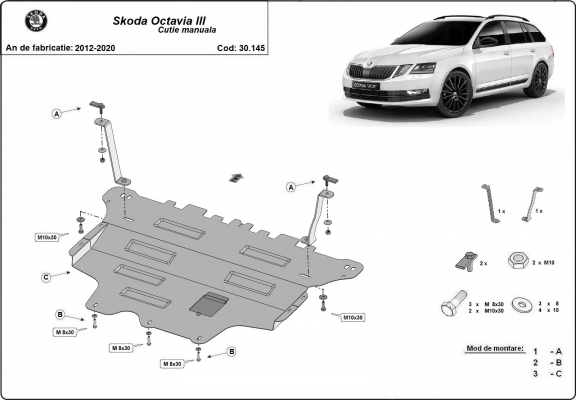 Protetor de Carter de aço Skoda Octavia 3 - manual gearbox