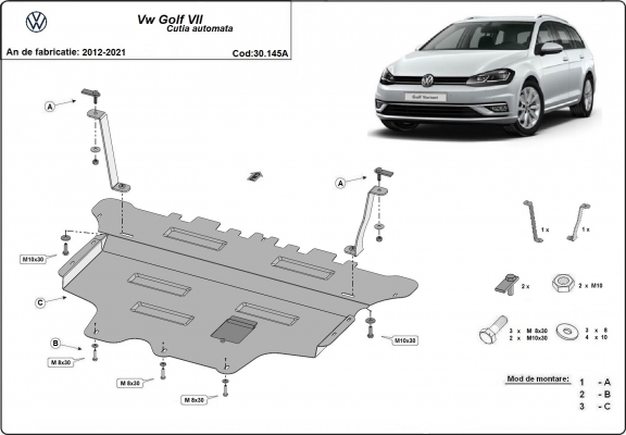Protetor de Carter de aço VW Golf 7 - automatic gearbox