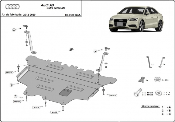 Protetor de Carter de aço Audi A3 (8V) - automatic gearbox
