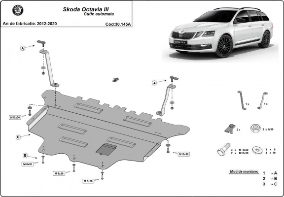 Protetor de Carter de aço Skoda Octavia 3 - automatic gearbox