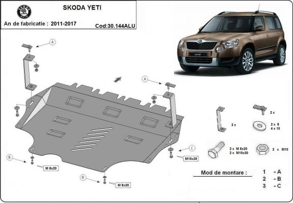 Protetor de Carter de alumínio Skoda Yeti