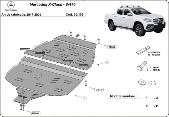  Protetor de caixa de velocidades de aço e guarda caso de transferência Mercedes X-Class W470
