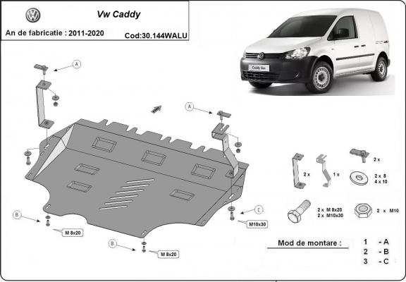 Protetor de Carter de alumínio VW Caddy - Webasto