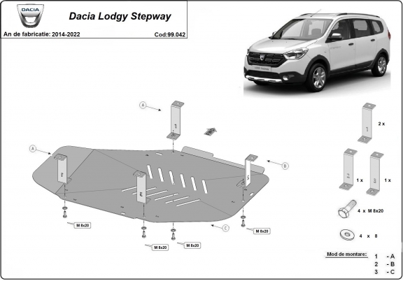 Protetor de aço para o tanque de combustível Dacia Lodgy Stepway