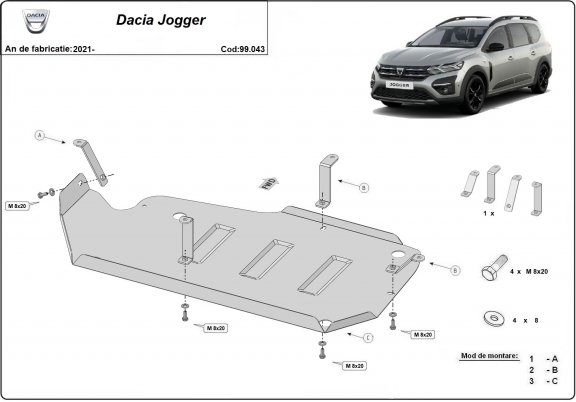 Protetor de aço para o tanque de combustível Dacia Jogger