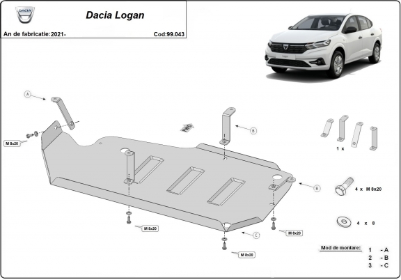 Protetor de aço para o tanque de combustível Dacia Logan