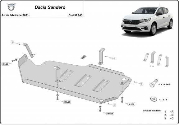 Protetor de aço para o tanque de combustível Dacia Sandero