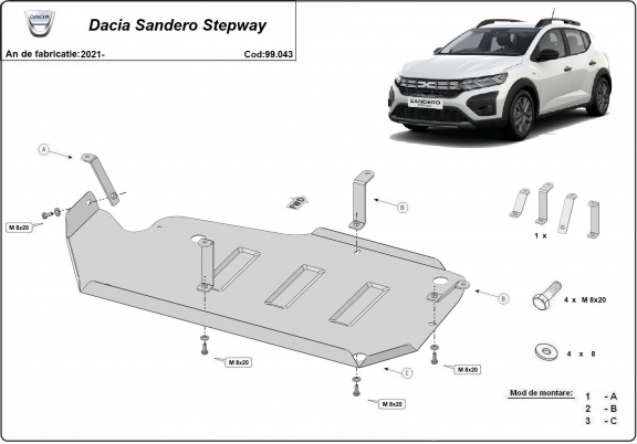 Protetor de aço para o tanque de combustível Dacia Sandero Stepway