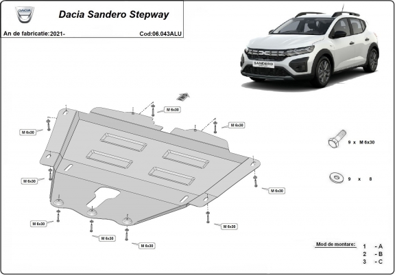 Protetor de Carter de alumínio Dacia Sandero Stepway