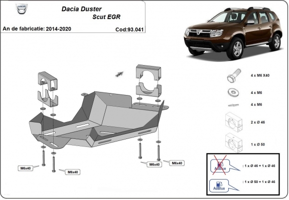 Protetor de aço para Válvula EGR Dacia Duster