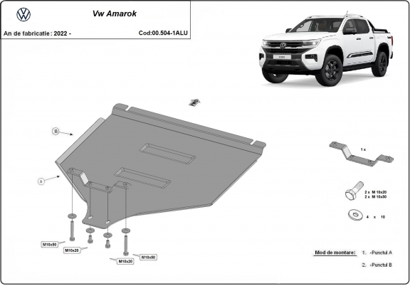  Protetor de caixa de velocidades de alumínio Volkswagen Amarok