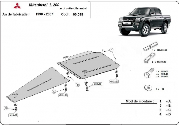 Protetor de aço para caixa de velocidades e diferencial Mitsubishi L 200