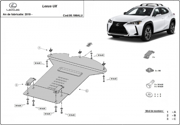 Protetor / bloqueio do catalisador de alumínio para Lexus UX