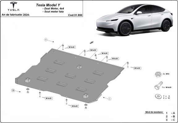 Blindagem frontal do motor elétrico para Tesla Model Y AWD