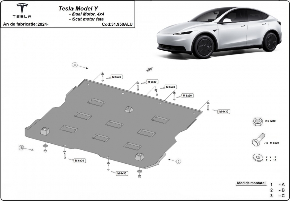Proteção frontal do motor elétrico em alumínio para Tesla model Y