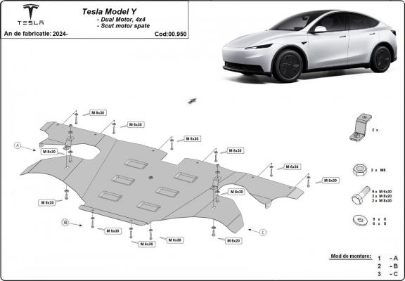 Protetor traseiro do motor para Tesla Model Y AWD