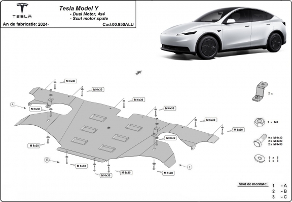 Proteção traseira em alumínio do motor elétrico – Tesla Model Y
