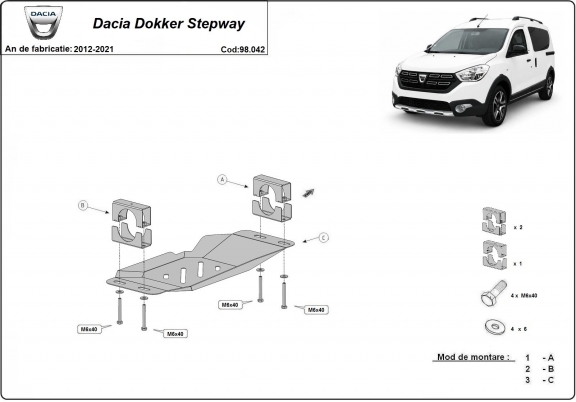 Protetor de aço para o sistema Stop & Go Dacia Dokker Stepway