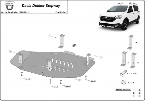 Protetor de aço para o tanque de combustível Dacia Dokker Stepway