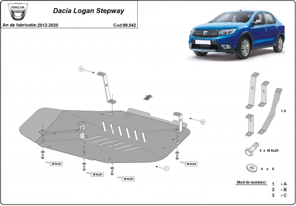 Protetor de aço para o tanque de combustível Dacia Logan Stepway