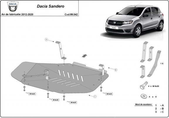 Protetor de aço para o tanque de combustível Dacia Sandero