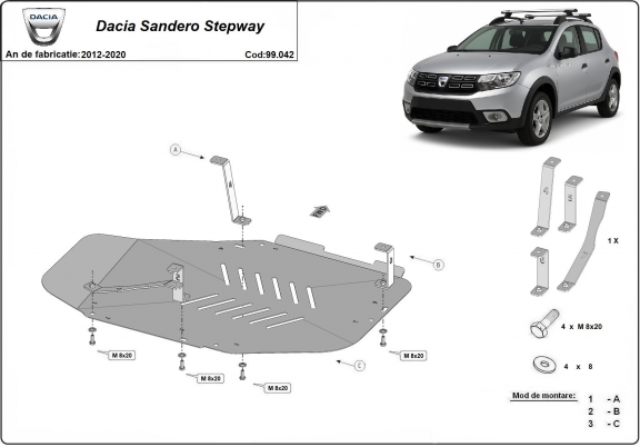 Protetor de aço para o tanque de combustível Dacia Sandero Stepway
