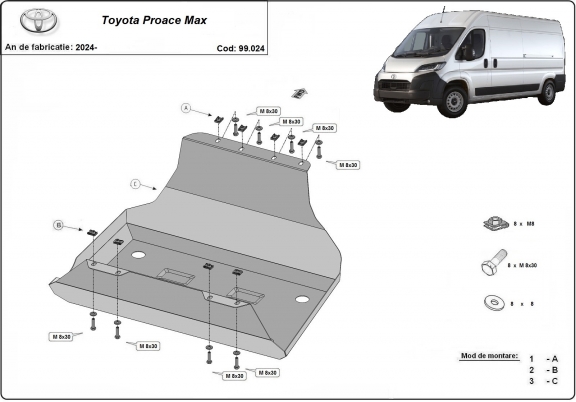 Protetor de aço para o tanque de combustível Toyota Proace Max