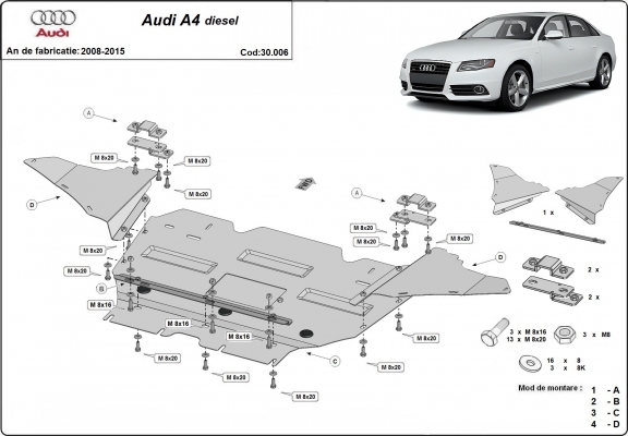 Protetor de Carter de aço Audi A4 B8, diesel