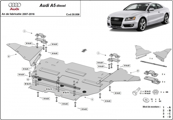 Protetor de Carter de aço Audi A5, diesel