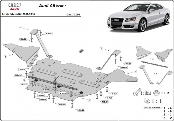 Protetor de Carter de aço Audi A5, petrol