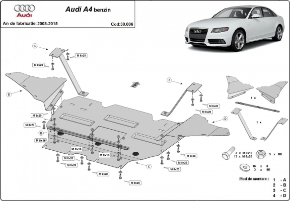 Protetor de Carter de aço Audi A4 B8, petrol