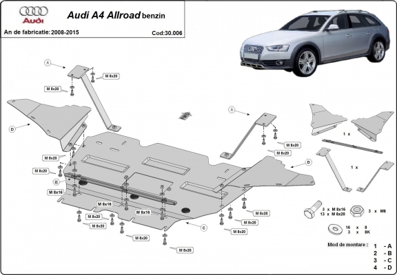 Protetor de Carter de aço Audi A4 B8 All Road, petrol