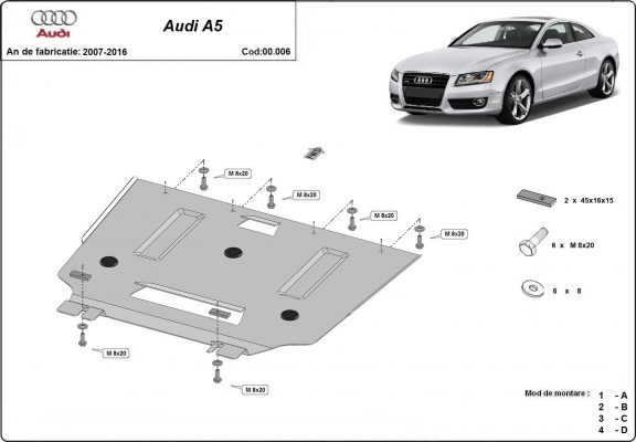  Protetor de caixa de velocidades de aço  Audi A5