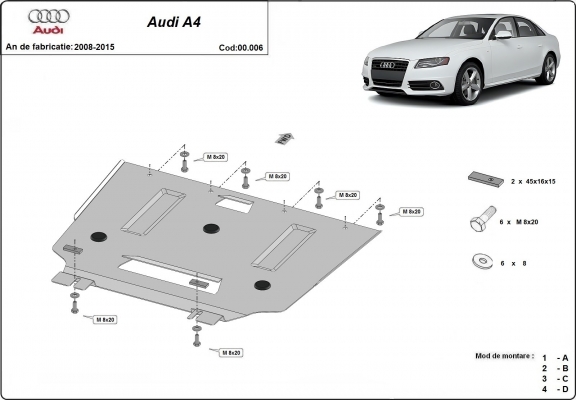  Protetor de caixa de velocidades de aço  Audi A4 4 B8