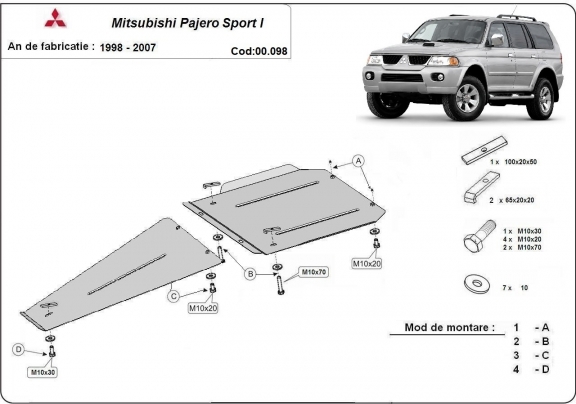 Protetor de aço para caixa de velocidades e diferencial Mitsubishi Pajero Sport 1
