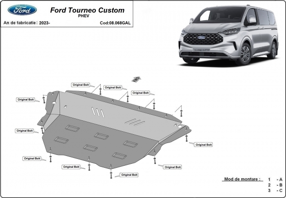 Protetor de Carter de aço galvanizado Ford Tourneo Custom PHEV